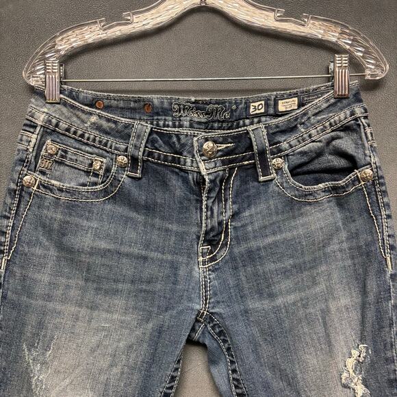 Miss Me Studded Embellished Jeans Distress Signature Bootcut Stretchy Low Rise - Picture 9 of 16
